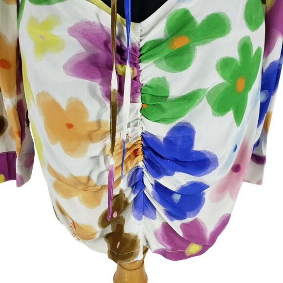 With Jean Hermana Dress Floral Daisy Viola Tricolor Cinched Top Cutout Mini 90s - Picture 12 of 15